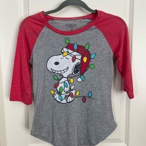 Womens Snoopy Christmas 3/4 Length Sleeve T-Shirt, Size XS